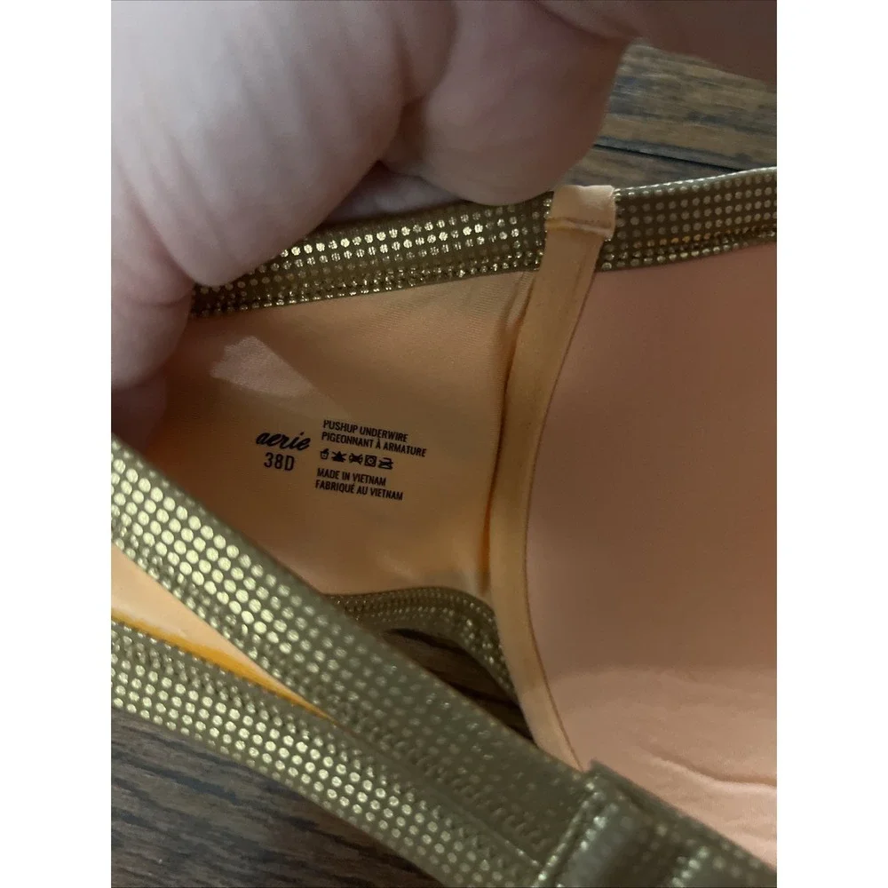 Aerie Striped Push Up Bikini Swimsuit Underwire 38D Large Tie Bottoms